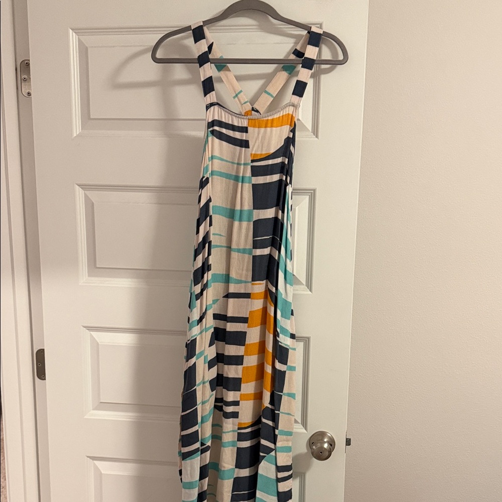 O'Neill High Low Dress in Blue, Orange, and Cream